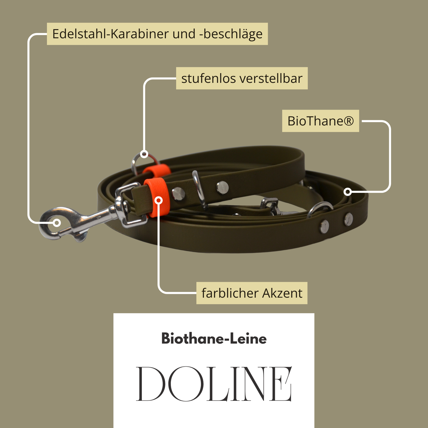 DOLINE - BioThane® Umhängeleine in oliv-grün