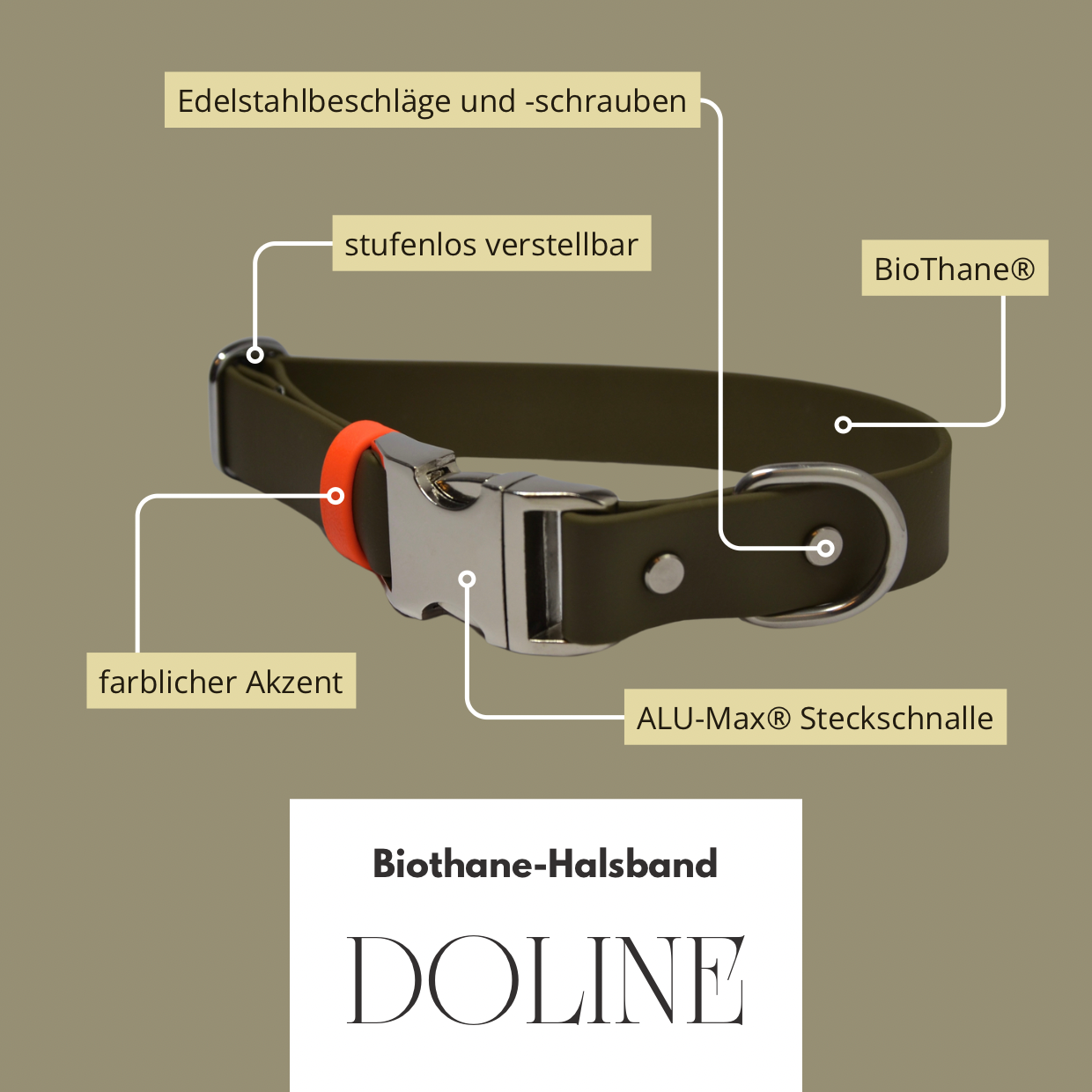 DOLINE - BioThane® Halsband in oliv-grün