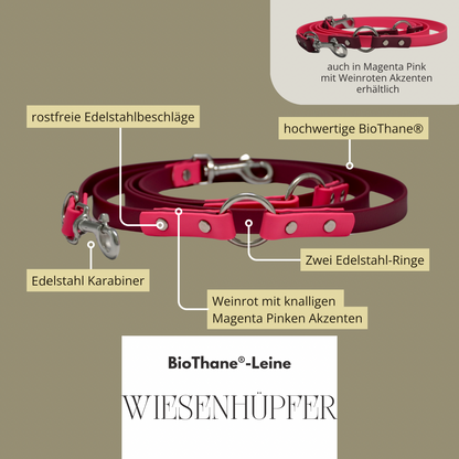 WIESENHÜPFER - BioThane® Umhängeleine in weinrot/magenta-pink